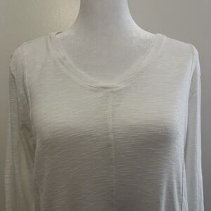J. JILL Sz M 3/4 Slv Double V-neck Knit‎ Seamed Top 100% Pima Cotton White